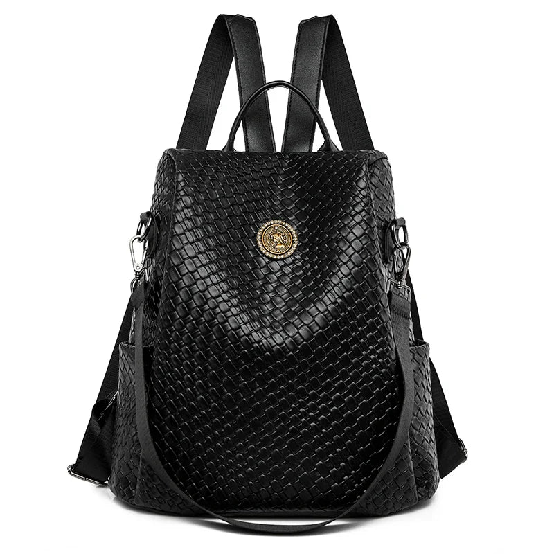 Fashion Rivet Decoration Backpack Women Small Square Plaid Pattern Leather Shoulder Bag Anti Theft Backpack School Bag for Girls