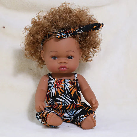 35cm Newborn Reborn African Doll Baby Simulation Soft Vinyl Children Lifelike Toys Christmas Birthday Toys Dolls for Babies