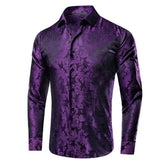 Lilac Mauve Lavender Purple Silk Mens Shirts Luxury Lapel Long Sleeve Dress Shirt Jacquard Blouse for Male Wedding Business Prom