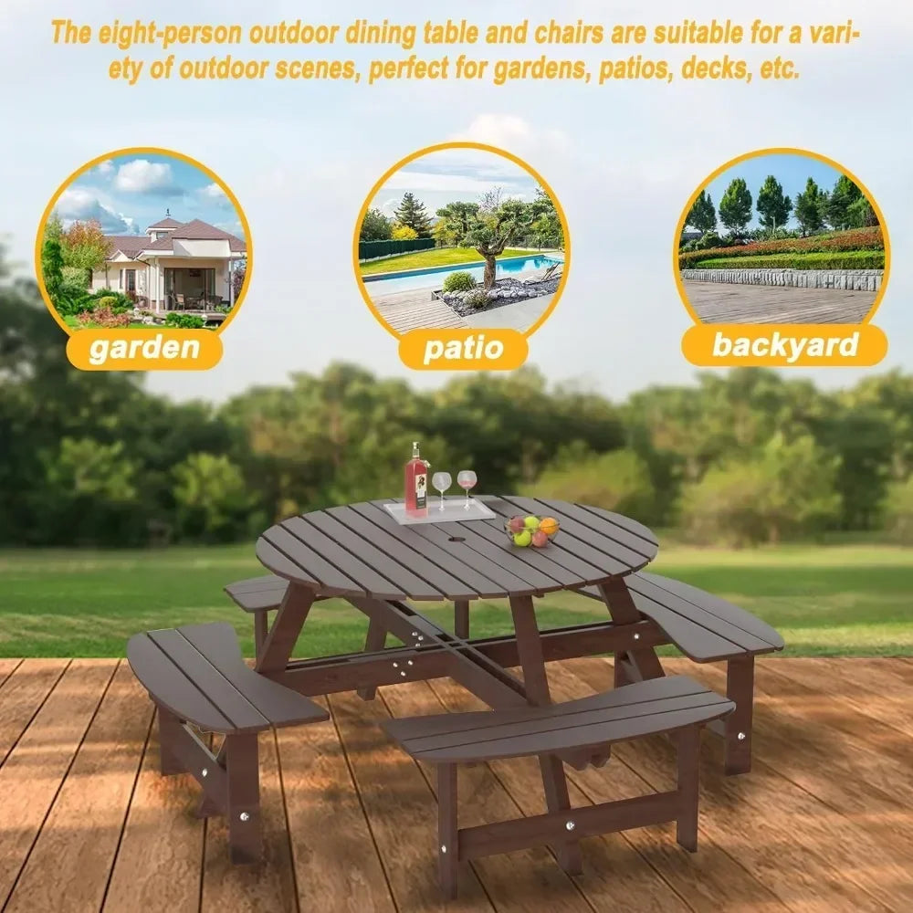 1720lb Capacity Table Pliante Backyard Outdoor Round Table With Umbrella Hold Design for Patio Garden Camping Chair Picnic Brown