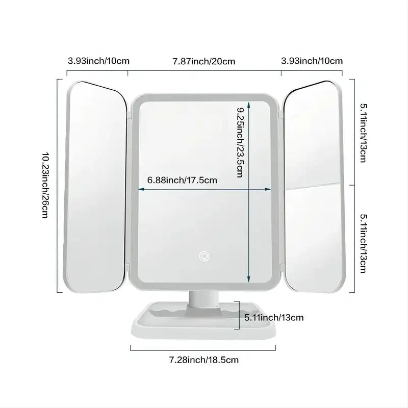 Makeup Mirror With Lights, 2X 3X Magnification, Lighted Makeup Mirror, Touch Control, Trifold Makeup Mirror, LED Makeup Mirror