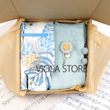 Viola Design 6PCS Gift Box Floral Solid Cotton Sock Tie Sets Clip Pin Cufflinks Hankie Men Wedding Party Daily Cravat Accessory