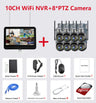 10CH 8MP Wifi Dual Lens PTZ Solar Camera Video Surveillance 12.5" LCD Monitor WIFI NVR Outdoor Auto Tracking Security Cam System