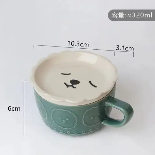 250ML Japanese Shiba Inu Ceramic Coffee Cup Saucer Cartoon Animal Breakfast Milk Cup Embossed Coffee Cup Afternoon Tea Supplies