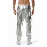 Fashion Shiny Gold Metallic Jogger Sweatpants Hip Hop Casual Pocket Cargo Trousers Disco Dance Party Festival Prom Streetwear