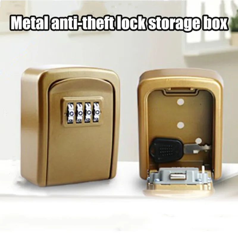 Mini Key Lock Box Wall Mounted Alloy Safe Organizer 4 Digit Combination Key Storage Security Lock Case for Indoor Outdoor