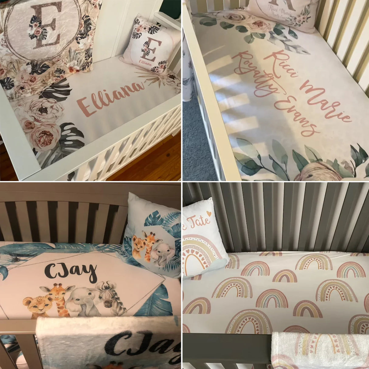 LVYZIHO Baby Crib Bedding Set Nursery, Elephant Lion Crib Sheet Set, Personalized Name Jungle Animals Baby Bedding Set