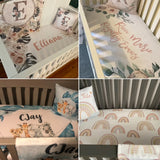 LVYZIHO Baby Crib Bedding Set Nursery, Elephant Lion Crib Sheet Set, Personalized Name Jungle Animals Baby Bedding Set