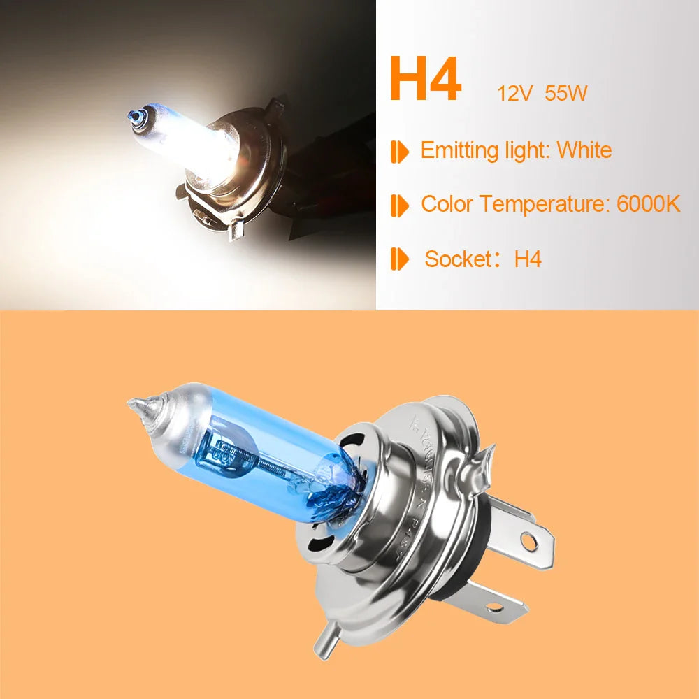 10pcs H4 60/55W 100W Car Halogen Bulb 12V Super Xenon White Headlight Lamp  P43t Light Lanpada Super Branca H4  Car Accessorie