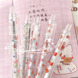 6pcs Floral Gel Pens Set Transparent 0.5mm Black Ink Needle Pens Kawaii Signature Pens Korean Stationery School Office Supplies