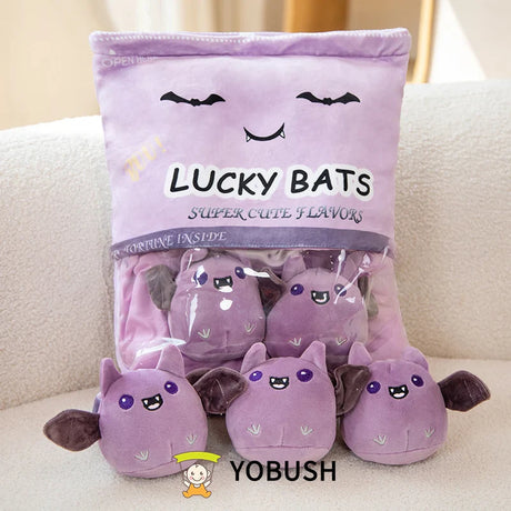 Cartoon Ramen Puff Cookie Bag Bubble Tea Plush Pillow Stuffed Kawaii Animals Axolotl Yellow Duck Bat Bunny Small Balls Candy Bag