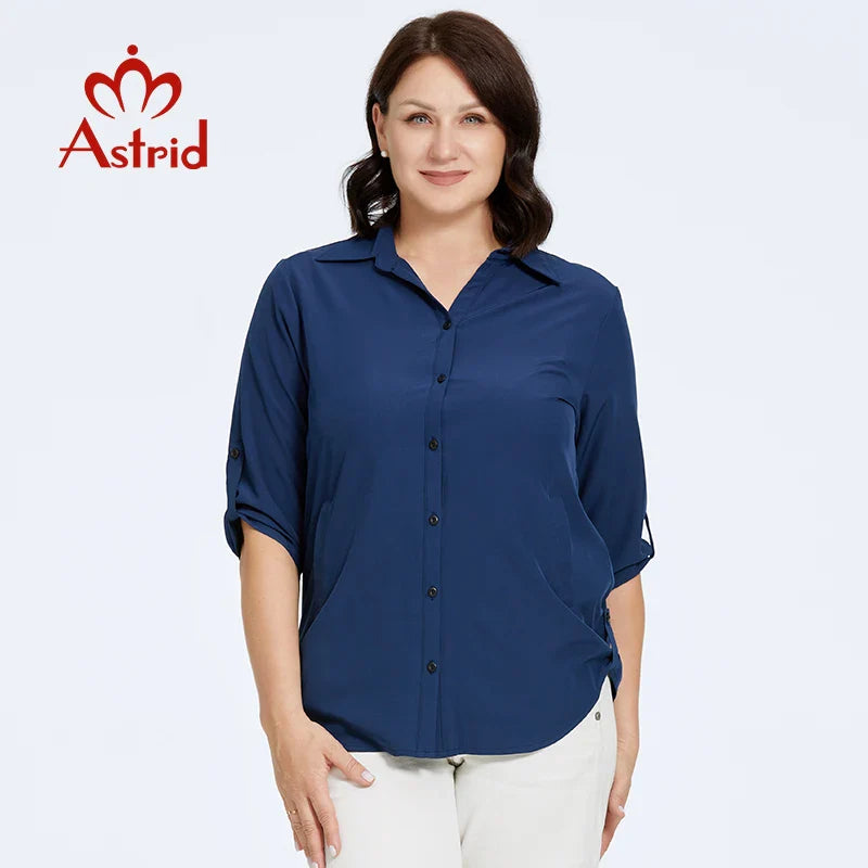 Astrid Autumn Women's Shirt Blouses 2023 Elegant Office Clothing Lapel Female T-shirt Fashion Plus Size Tee Shirt Women Tops