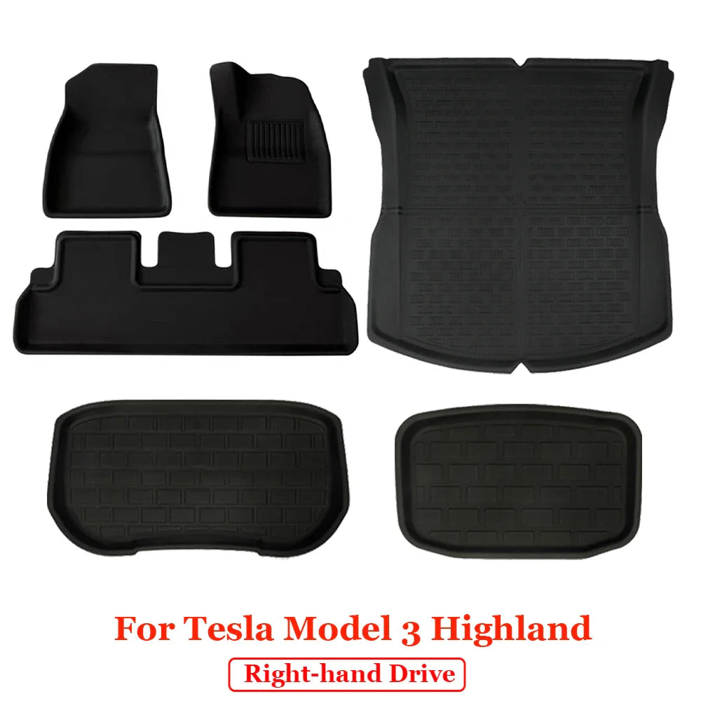 For New Tesla Model 3 Highland 2023 2024 All Weather XPE Floor Mats Trunk Mat Waterproof Front Rear Trunk Liner Accessories