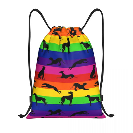 White Galgos Drawstring Bag Men Women Foldable Gym Sports Sackpack Whippet Greyhound Hound Dog Shopping Storage Backpacks