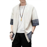 Men's Japanese Kimono Cardigan Loose Cotton Linen 3/4 Sleeve Open Front Casual Summer Shirt Jackets