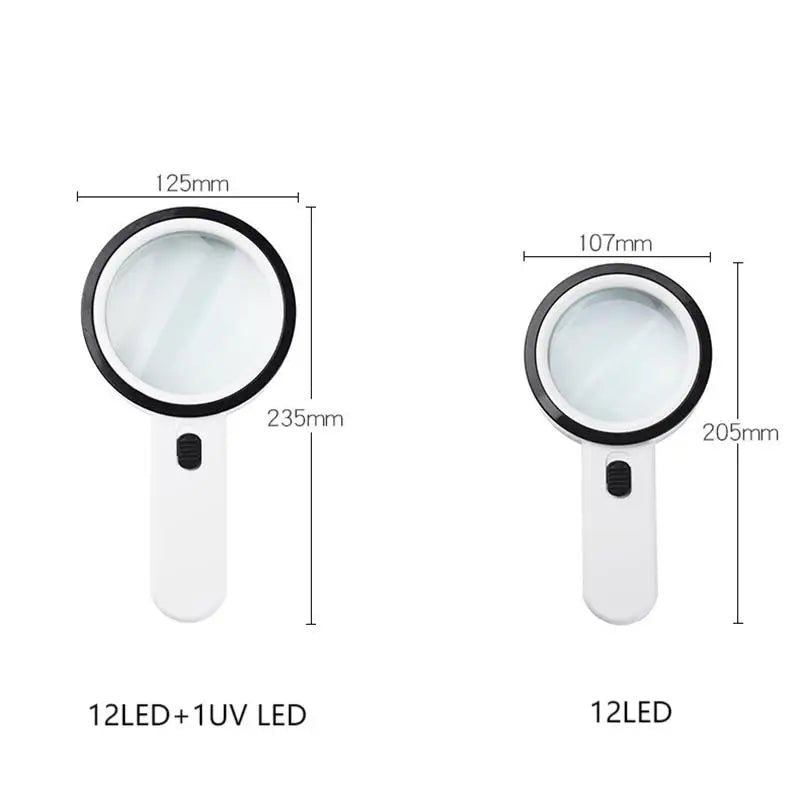 30X Handheld Magnifier Magnifying Glass with 12 LED Light Illuminated for Reading Soldering Jewelry Watch Repair Welding Glasses