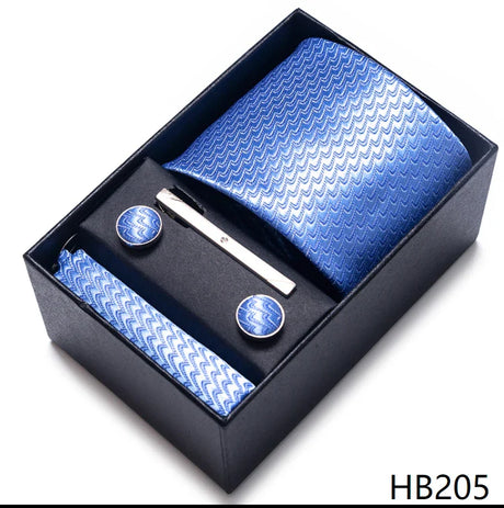 Luxurious Dropshipping 8 cm Birthday Gift Silk Tie Hanky Pocket Squares Cufflink Set Tie Clip Necktie Box Geometric