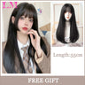 LM Dark Brown Wig Long Wave Wigs for Women Synthetic Hair Wig With Bangs Heat Resistant Party Daily Natural Use