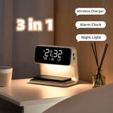 Creative 3 In 1 Bedside Lamp Wireless Charging LCD Screen Alarm Clock Wireless Phone Charger For Iphone Smart Alarm Clock Lamp