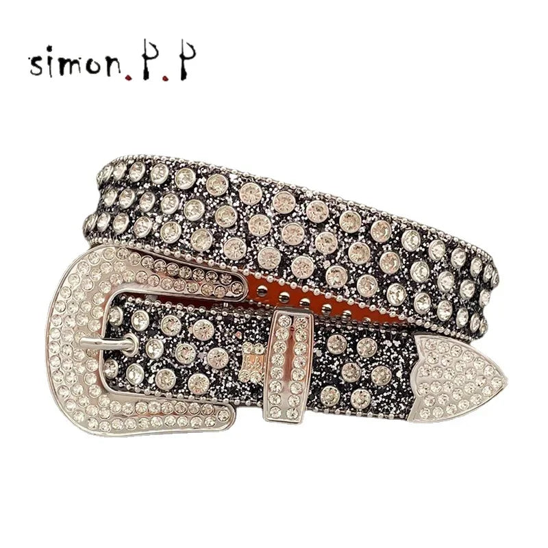 Punk Luxury Strap Diamond Belt Western Crystal Studded Belt Cowgirl Cowboy Rhinestone Belt For Women Men Jean Cinto De Strass