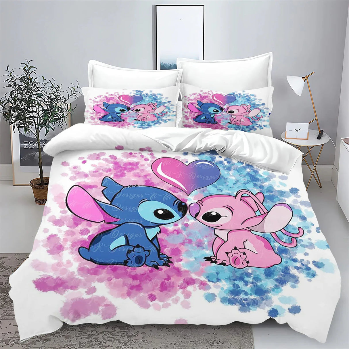 Stitch Bedding Set Cute Printed Cartoon Quilt Cover Duvet Cover Comforter Sets King Size 100% Polyester