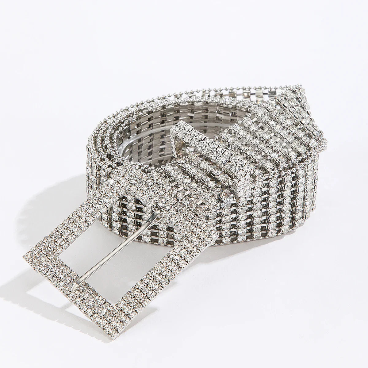 Fashion Waist 8 Rows Silver Rhinestones Decor Women`s Chain Belts