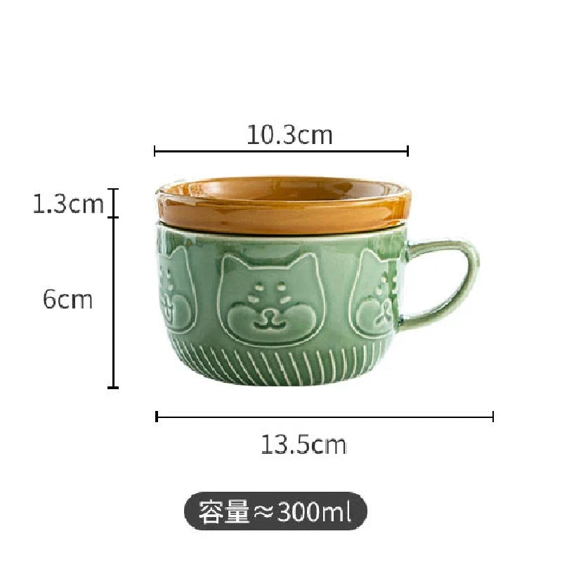 250ML Japanese Shiba Inu Ceramic Coffee Cup Saucer Cartoon Animal Breakfast Milk Cup Embossed Coffee Cup Afternoon Tea Supplies