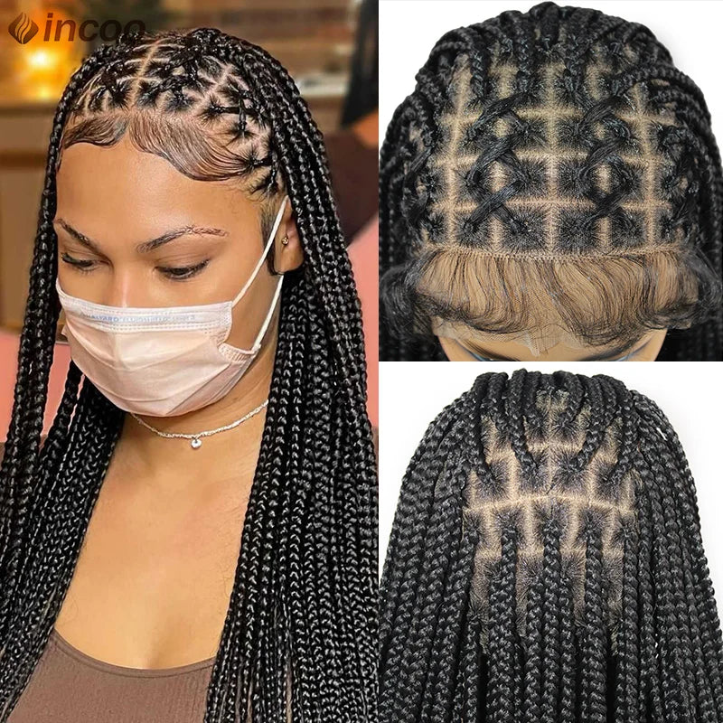 36‘’ Full Lace Braided wigs Lace Front Wig Long Criss Cross Knotless Box Braids Wig Ombre Synthetic Braided Wigs for Black Women