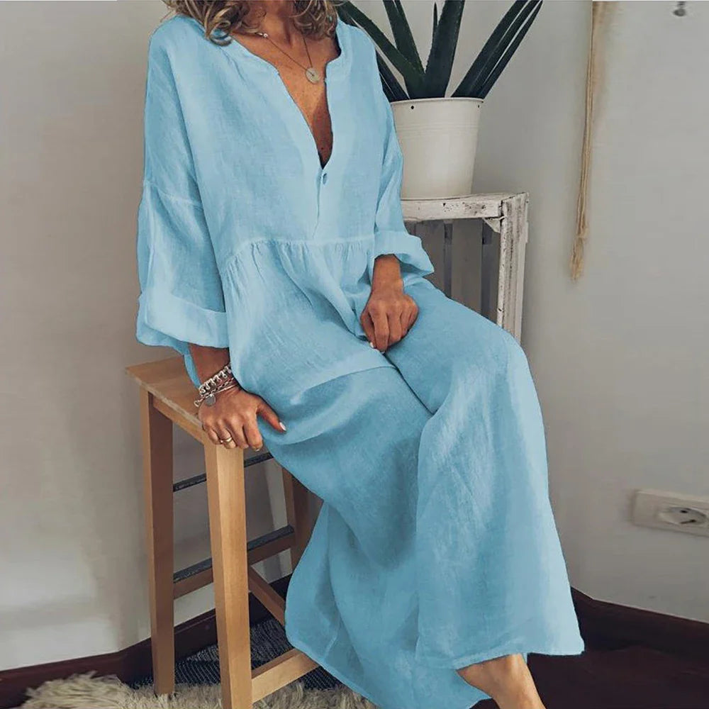 Cotton Linen Oversized Long Dress for Women Clothing 2023 Summer Plus Size Shirt Dress Female Large Size Solid Loose Blouse Skir