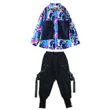 Kid Cool Hip Hop Clothing Colored Print Shirt Top Black Casual Street Jogger Cargo Pants for Girl Boy Jazz Dance Costume Clothes