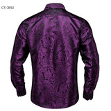 Luxury Silk Polyester Casual Shirts for Men Long Sleeve Blouse Prom Tuxedo Formal Purple Paisley Designer Men Clothing