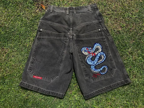 Y2K Hip Hop JNCO baggy jeans Denim Shorts vintage pattern Men Women Summer New Harajuku Gothic Men Basketball Shorts Streetwear