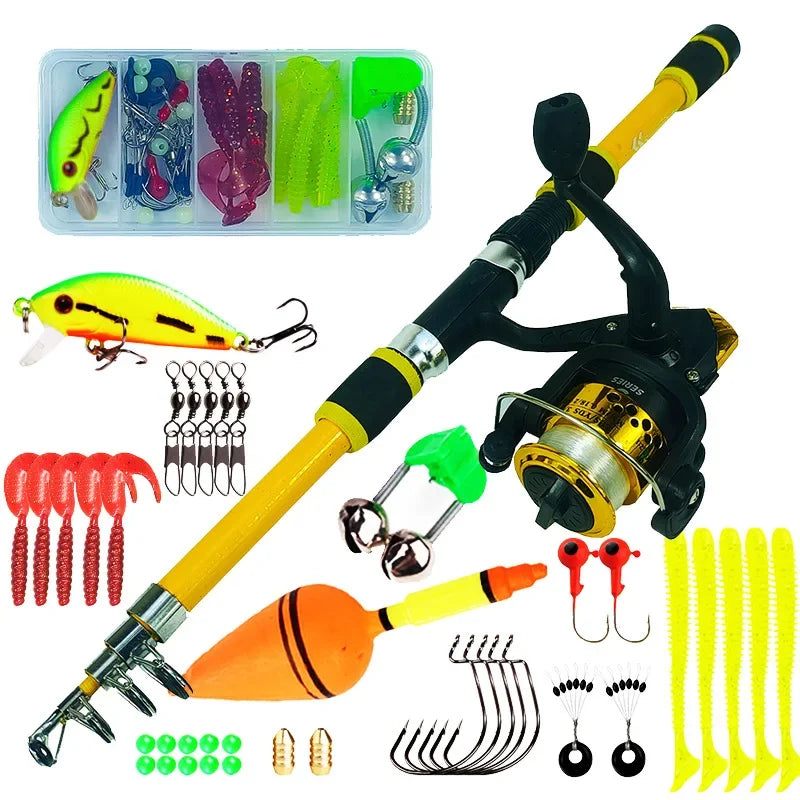 Spinning Fishing Rod and Reel Combo1.8M Telescopic Rod with 5.2:1 3BB Fishign Reel Max Drag 5kg Full Fishing Kit