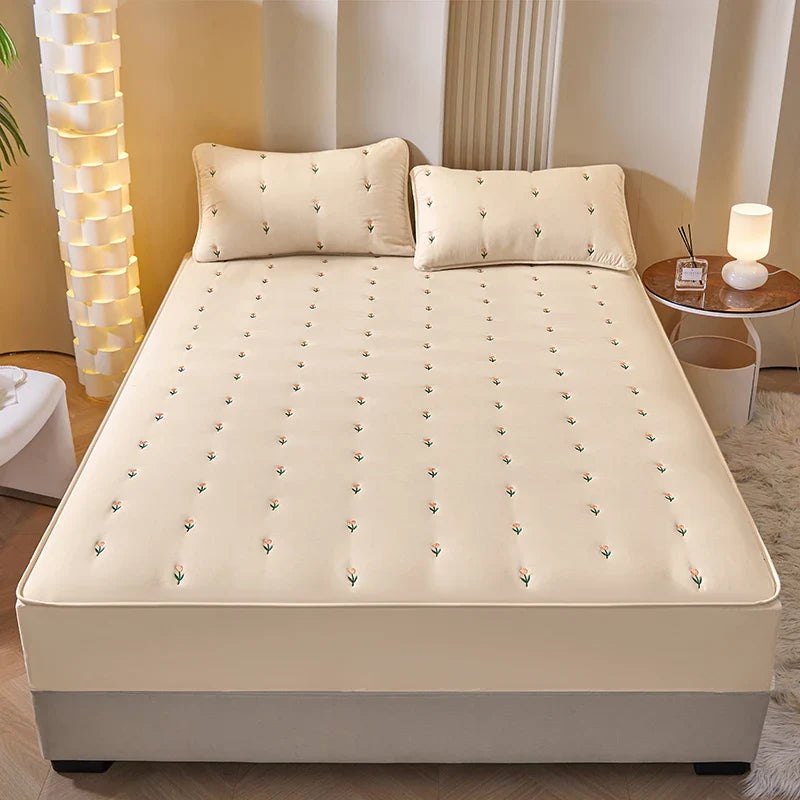 Super Thick Mattress Cover Quilted Embroidered Bed Cover Single/Queen/King Mattress Pad Cotton lencol cama casal Bed Sheets