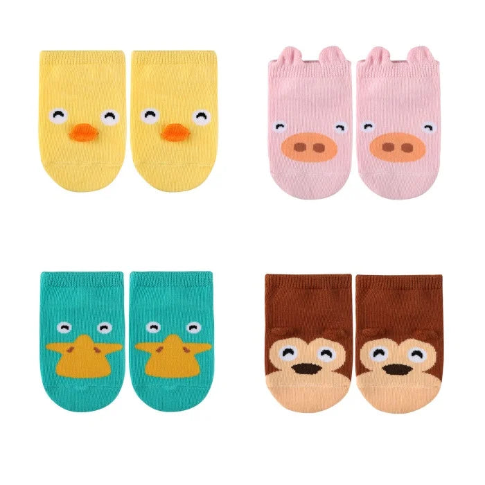 4Pairs/lot Cute Cartoon Non-slip Baby Socks Newborn Toddler Animal Design Kids Boy Girls Socks 0-4 Years