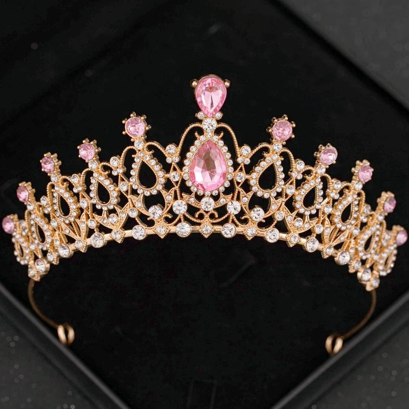 Pink Crystal Tiaras And Crowns Rhinestone Prom Diadem Crown For Women Bridal Wedding Hair Accessories Jewelry Crown Tiara Gift