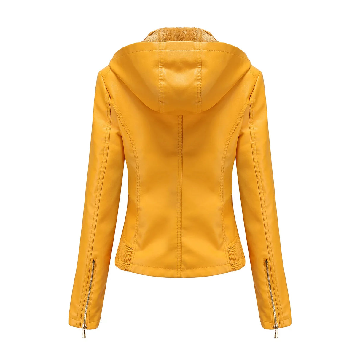 Women's Moto Biker Zipper Jacket Hooded Faux Fur Bomber Leather Jacket Winter Coat Twotwinstyle Women's Clothing Yellow Body Top