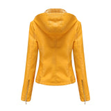 Women's Moto Biker Zipper Jacket Hooded Faux Fur Bomber Leather Jacket Winter Coat Twotwinstyle Women's Clothing Yellow Body Top