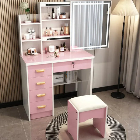 Dressing Table Length Drawers Amp Stool  Bedroom Small Apartment Simple Modern Sliding Mirror Simple Storage Cabinet Furniture