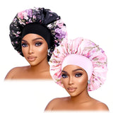 2PCS/LOT Large Satin Printed Wide-Brimmed Nightcap Elastic Head With Round Hat Women Multicolor Fashion Beauty And Hair Care Cap