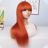 Orange Color Wig With Bangs Straight Hair Brazilian Straight Human Hair Wigs With Bangs Remy Full Machine Made Human Hair Wigs