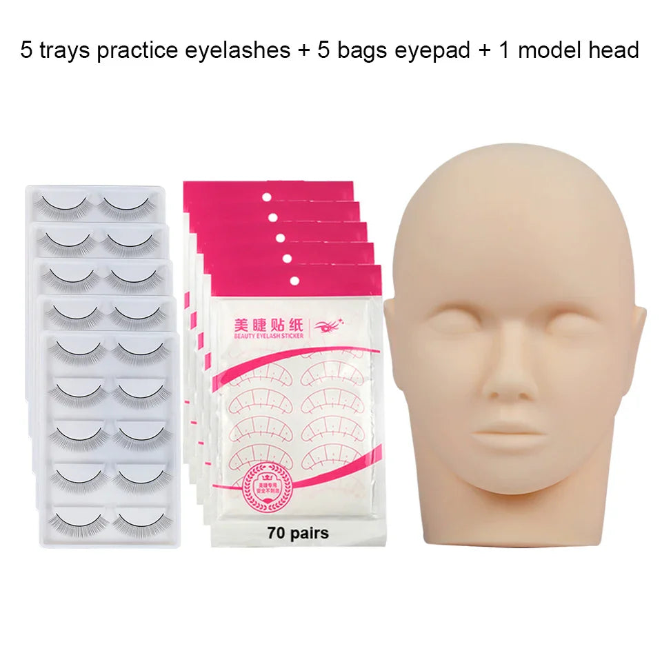 Training False Eyelash Practice Lash Silicone Mannequin Model Head for Beginner Training Set Practicing Eyelash Extension Tools