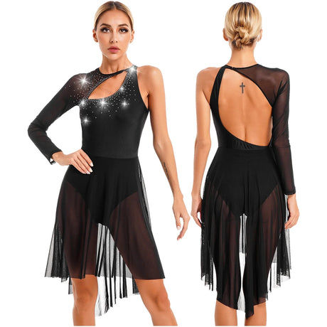 Jazz Dance Dress Woman Figure Skating Costume Lyrical Tango Latin Dance Performance Outfit Long Sleeve Modern Ballroom Dress