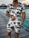 Hawaiian Polo Set Men Tracksuit Sets Summer 3D Beach Outfits Polo Shirt Shorts 2pcs Sets Zipper Coconut Tree Casual man Clothing