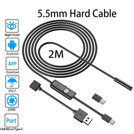 USB Endoscope Type C Borescope for OTG Android Smartphone PC Cars Camera 5.5 mm Inspection Snake Camera micro 3in1 1M 2M APP Cam