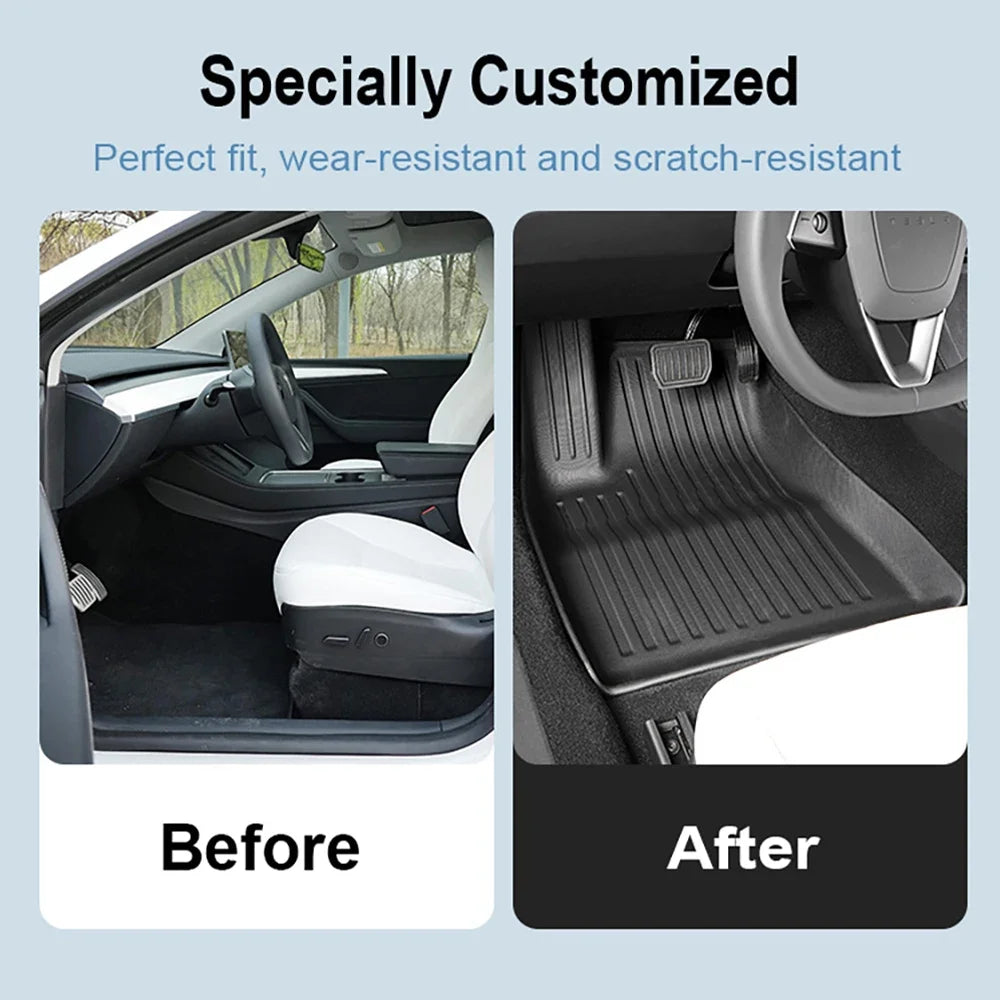 For 2024 New Tesla Model 3 Highland Floor Mats TPE All Weather Front Rear Cargo Liner Mat, Waterproof Anti-Slip Mats Accessories