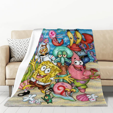 S-SpongeBobs Cartoon Sofa Blankets & Throws Fluffy Soft Blankets for Bed Child Blanket Furry Throw Double Decorative Anime Kid's