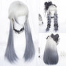 MSIWIGS Women Synthetic Lolita Wig Long Straight Ombre Two Tone Silver Grey Blue Hair For Cosplay With Bangs