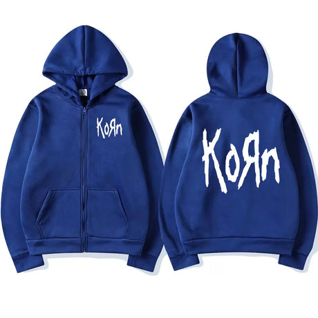 Korn Rock Band Letter Logo Zipper Hoodie Men's Metal Gothic Vintage Oversized Zip Up Hoodies Streetwear Punk Sweatshirts Jackets