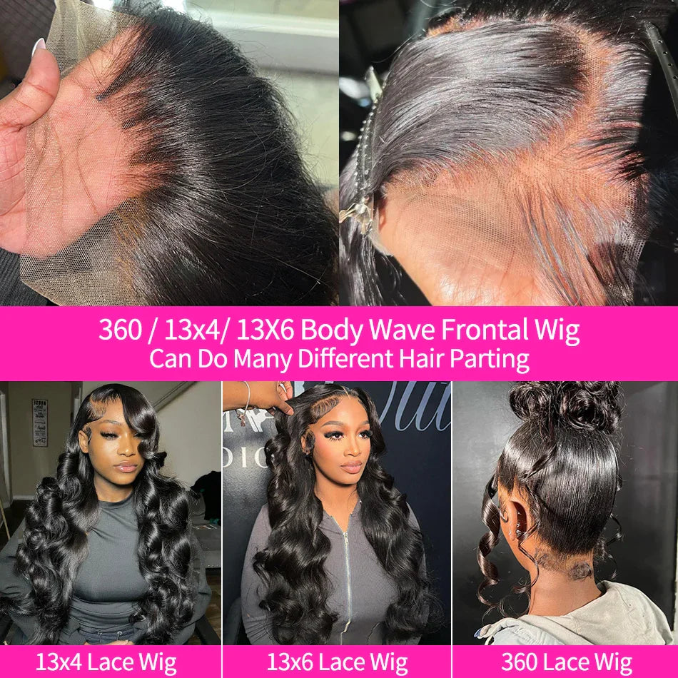 Luvin 13x6 HD Transparent Body Wave Lace Front Wig Brazilian 250 Density 40 Inch 13x4 360 Lace Frontal Human Hair Wig For Women